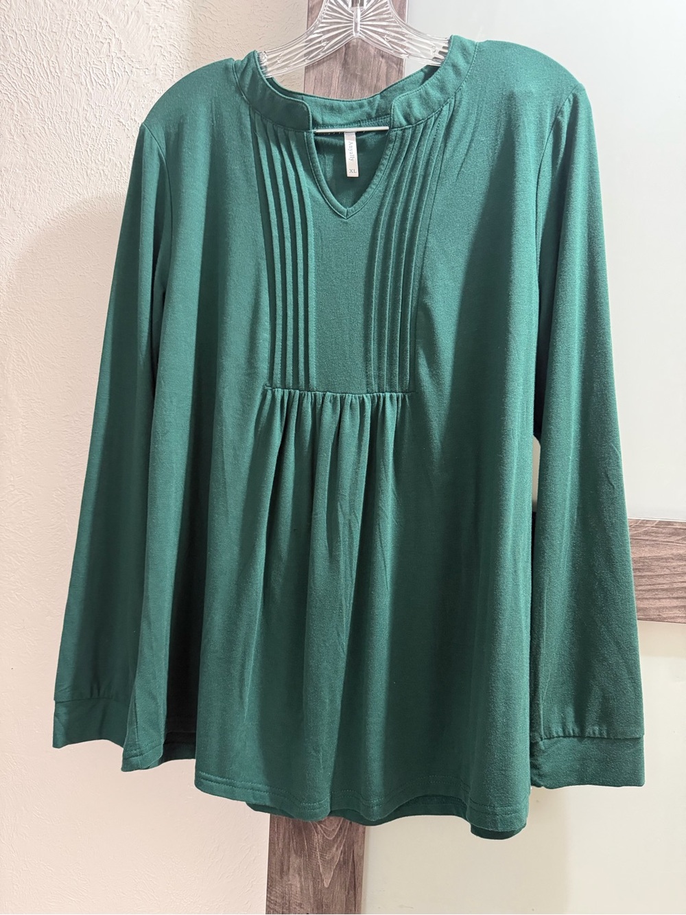 Relaxed Pintuck Peasant Blouse - Deep Teal Green